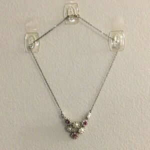 2/$15  Item 14 Necklace - silver tone 16 in chain with faux pearl and pink roses